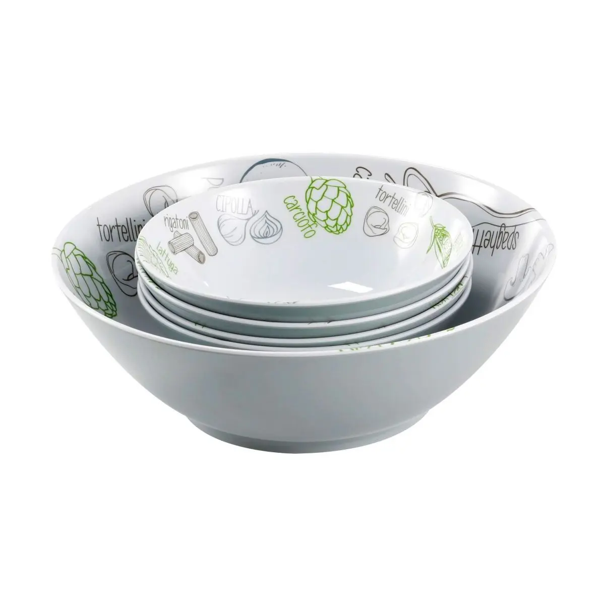 Set paste și salate, inclusiv carte de bucate - 1 bol 29,5 cm, 4 boluri 20 cm