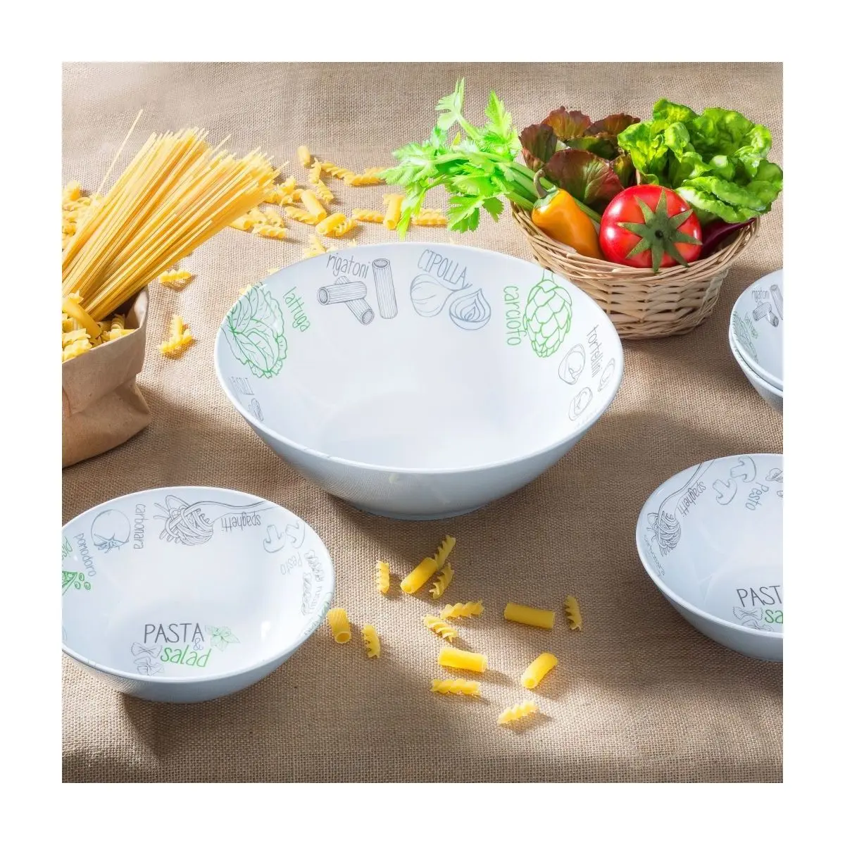 Set paste și salate, inclusiv carte de bucate - 1 bol 29,5 cm, 4 boluri 20 cm