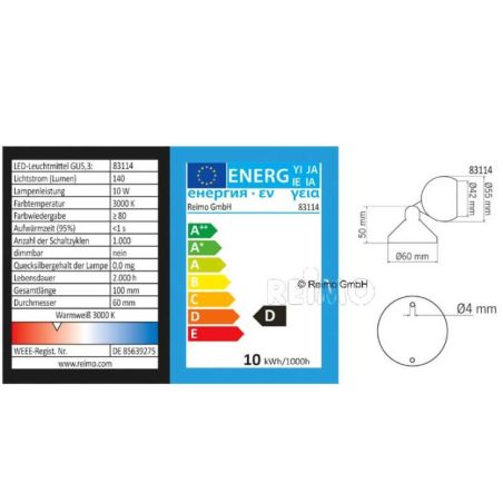 Carbest Halogen-Aufbaustrahler mit Schalter - Weiß, 10W, aus Kunststoff