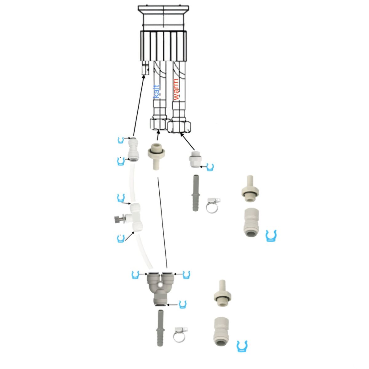 Anbauteile - Set fr Zapfguard 3 (UVC- Wasserhahn) - Anschlu weicher Schlauch  + fester Schlauch 12mm